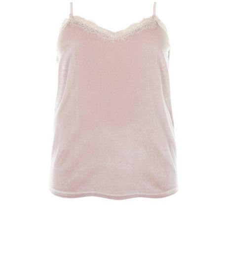 Curves Mink Lace Trim Velvet Cami | New Look