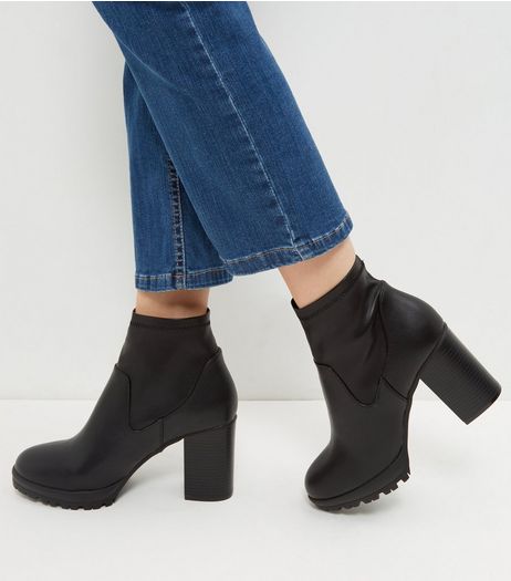Black Platform Elasticated Block Heeled Boots | New Look