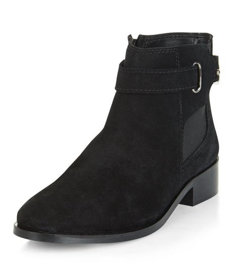 Black Leather Buckle Chelsea Boots | New Look