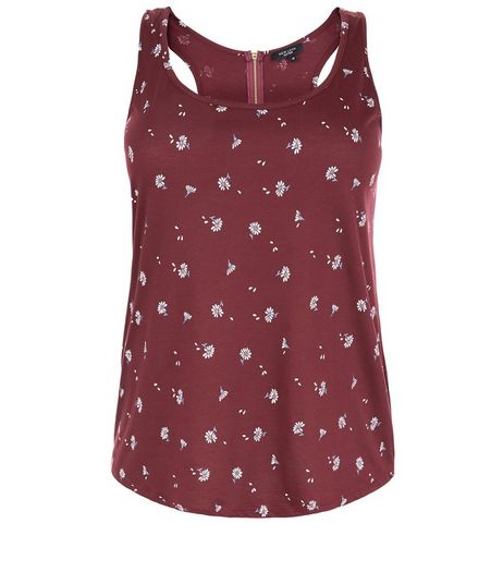 Curves Burgundy Ditsy Floral Vest | New Look