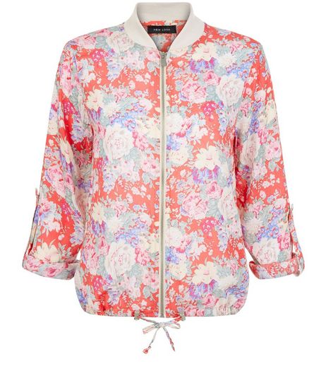 Red Floral Print Bomber Jacket | New Look