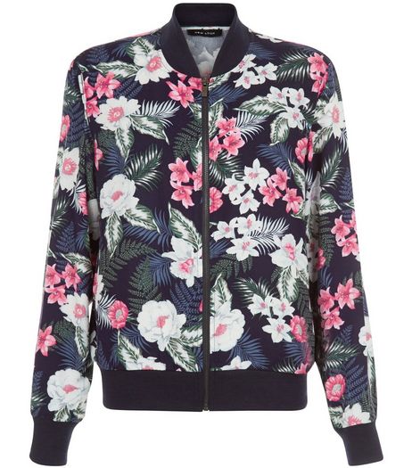 Blue Tropical Floral Print Bomber Jacket | New Look