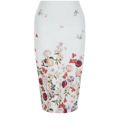 White Floral Print Pencil Skirt | New Look