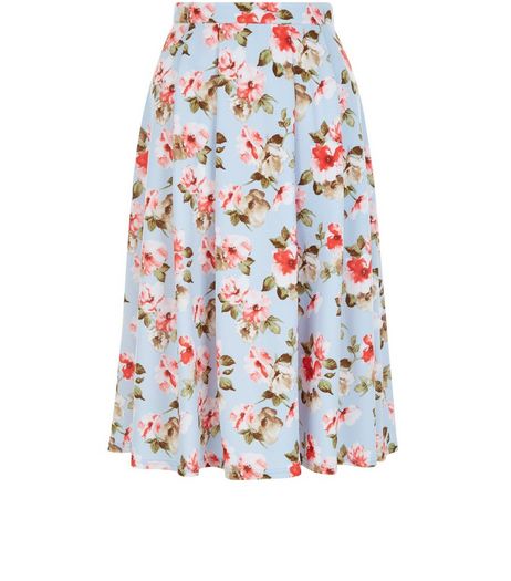Blue Floral Print Skater Midi Skirt | New Look