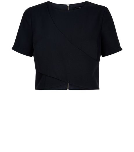 Black Crepe Wrap Front Top | New Look