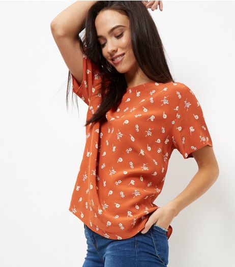 Brown Floral Print Boxy T-Shirt | New Look