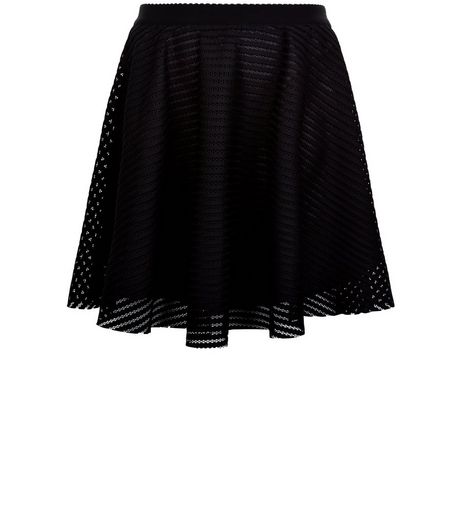Curves Black Mesh Skater Skirt | New Look
