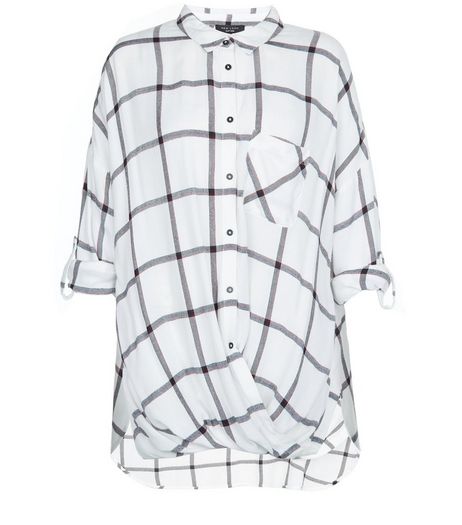 Curves White Grid Check Wrap Front Shirt | New Look
