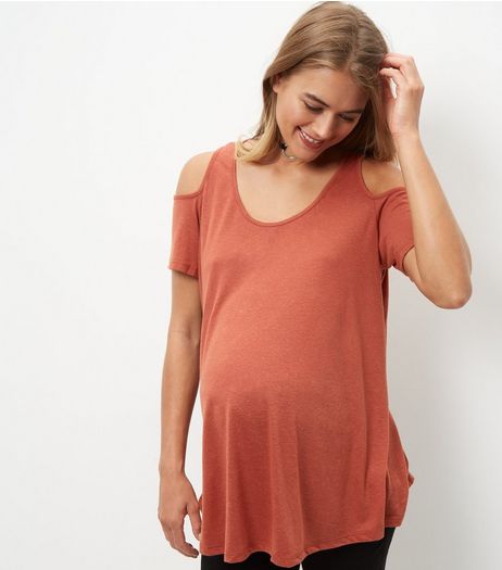 Maternity Rust Cold Shoulder T-Shirt | New Look