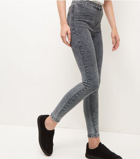 Dark Grey Acid Wash High Waist Super Skinny Jeans | New Look