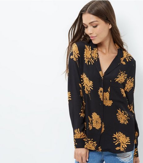 Black Floral Print Long Sleeve Shirt | New Look