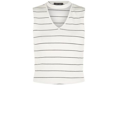 White Ribbed Stripe Funnel Neck Vest | New Look