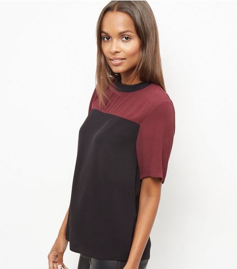 Burgundy High Neck Colour Block Swing Top | New Look