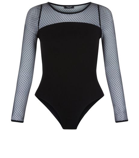 Petite Black Mesh Long Sleeve Bodysuit | New Look