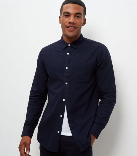 Navy Single Pocket Long Sleeve Shirt | New Look