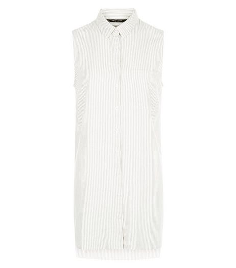 White Stripe Longline Sleeveless Shirt | New Look