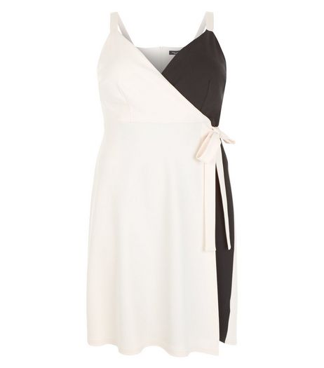 Curves Black Colour Block Wrap Dress | New Look