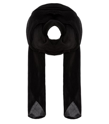 Black Pleated Longline Scarf | New Look