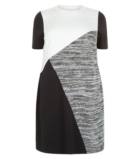 Curves Black Colour Block Tunic Dress | New Look