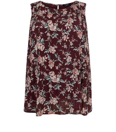 Curves Red Floral Print Pleated Sleeveless Top | New Look