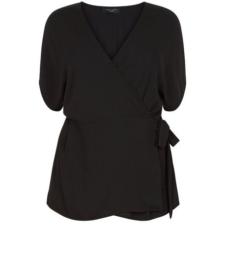 Curves Black Wrap Front Top | New Look