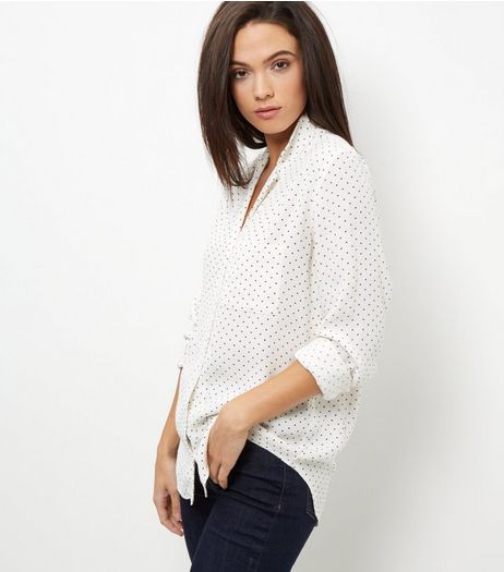 White Pin Dot Print Pyjama Shirt | New Look