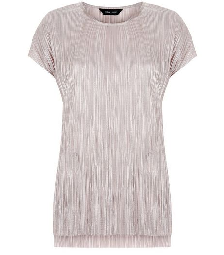 Mid Pink Metallic Pleated T-Shirt | New Look