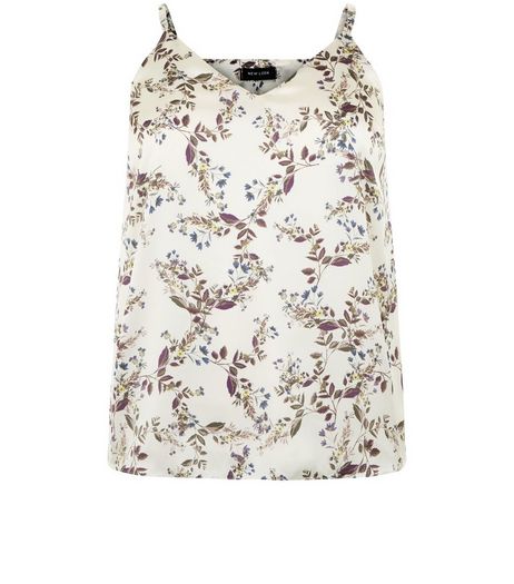 Curves White Floral Print Satin Cami | New Look
