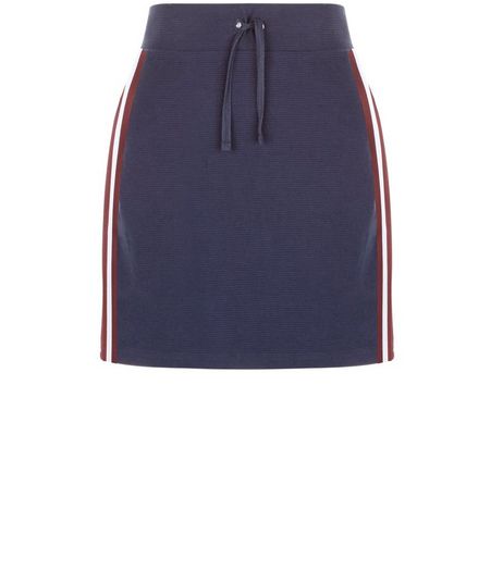 Navy Ribbed Tape Stripe Side Mini Skirt | New Look