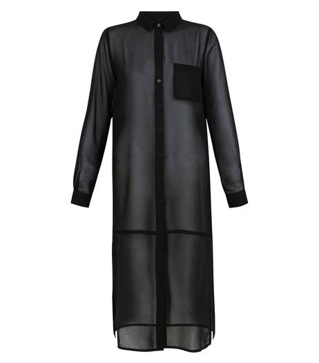 Black Sheer Single Pocket Longline Shirt | New Look