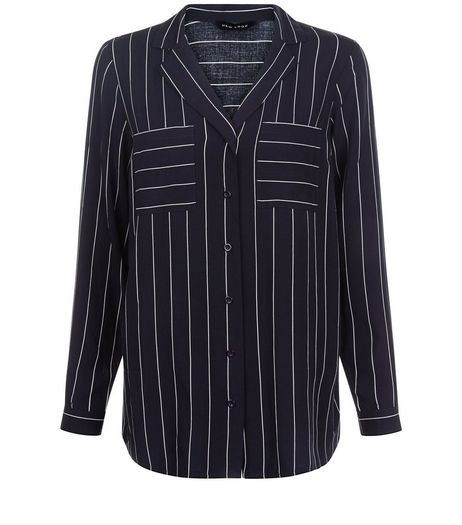 Blue Stripe Double Pocket Long Sleeve Shirt | New Look