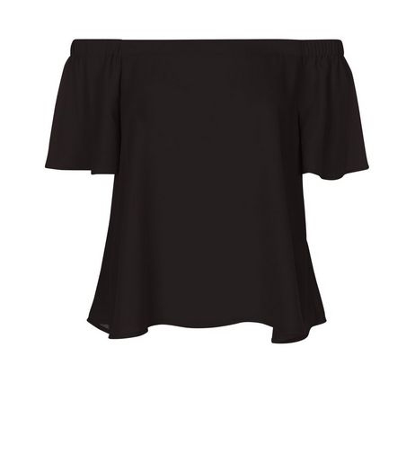 Black Bardot Neck Frill Sleeve Top | New Look