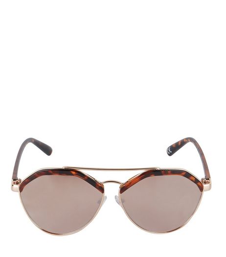 Rose Gold Tortoiseshell Print Pilot Sunglasses | New Look