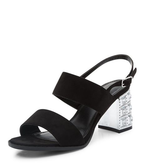 Wide Fit Black Embellished Heeled Sandals | New Look