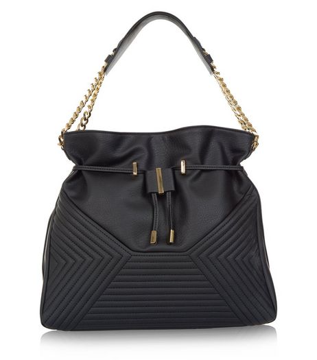 Black Chevron Quilted Shoulder Bag | New Look