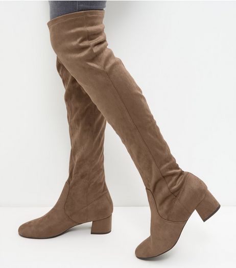 Wide Fit Light Brown Suedette Over The Knee Boots | New Look