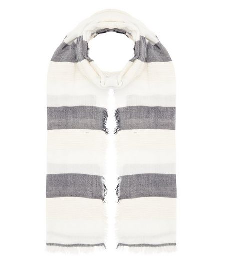 Black Stripe Longline Fringed Scarf | New Look