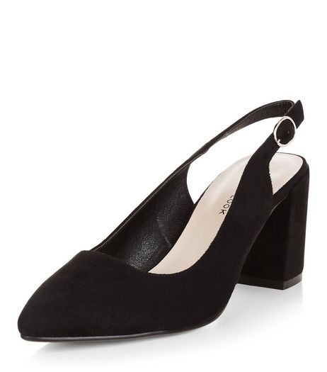 Wide Fit Black Sling Back Flared Heels | New Look