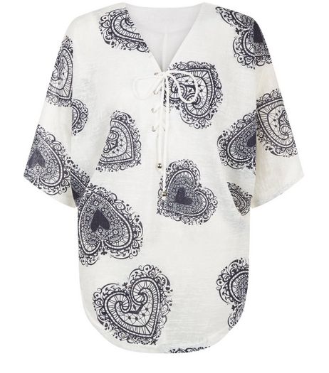Blue Vanilla Navy Heart Print Batwing Top | New Look