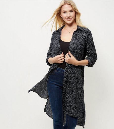 Blue Vanilla Black Abstract Print Longline Shirt | New Look