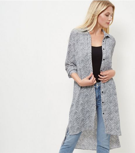 Blue Vanilla White Abstract Print Longline Shirt | New Look