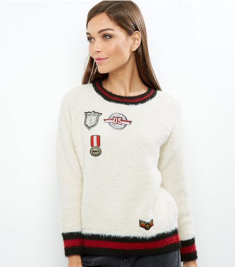 Blue Vanilla Cream Badge Embroidered Jumper | New Look