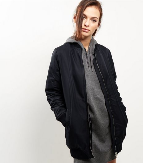 Blue Vanilla Black Longline Bomber Jacket | New Look