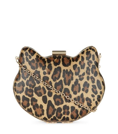 Brown Leopard Print Cat Box Clutch Bag | New Look