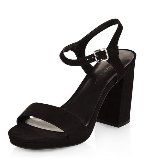 Wide Fit Black Suedette Ankle Strap Block Heel Sandals | New Look