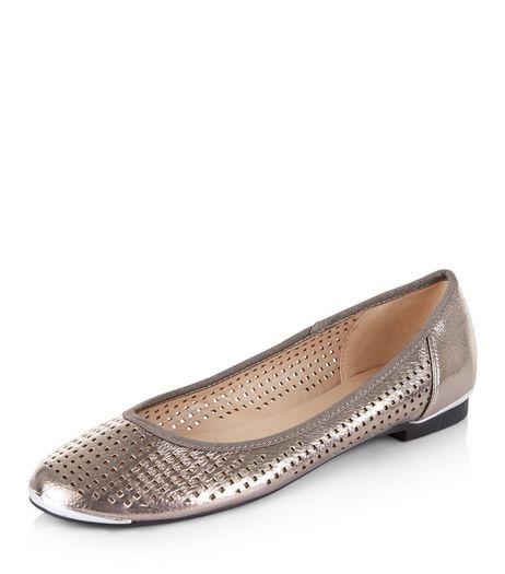 Pewter Laser Cut Out Ballet Pumps | New Look