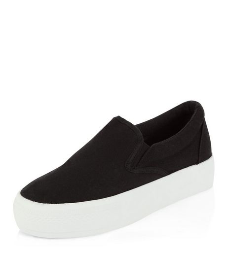 Black Canvas Flatform Plimsolls | New Look
