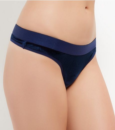 Navy Velvet Thong | New Look