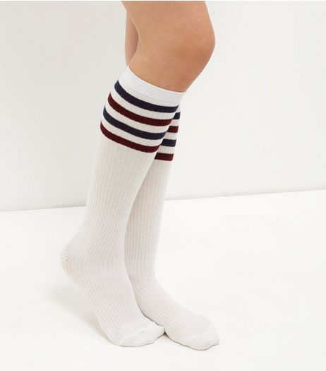 White Stripe Trim Knee High Socks | New Look