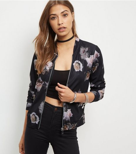 Black Rose Print Bomber Jacket | New Look